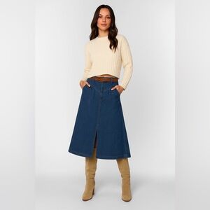 Vintage A-Line Full Denim Jean Skirt Slits L